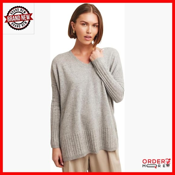 Relaxed Fit Cashmere V-Neck Pullover Sweater Long Sleeve